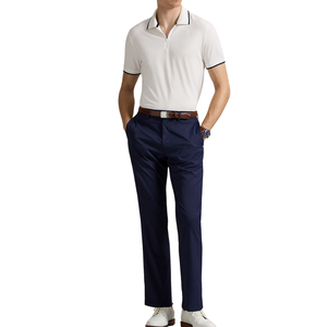 Camisa de Manga Corta con Cuello para Hombre, Corte Entallado, Tejido de Punto Sólido, Estilo Casual Elegante, Suave, Elástica, Transpirable, 100% Algodón, Moderna y Ajustada - Product Image 5