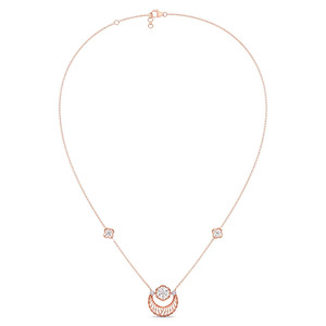 Floral Crest Diamond <b>Necklace</b> with Sculpted Rose Gold <b>Fan</b> Frame and Triple Blossom Accent Design - Product Image 4