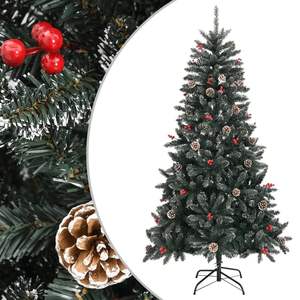 Albero di Natale in PVC e Acciaio Verde e Bianco da 70,9 Pollici, Decorazioni Festive per la Stagione Natalizia - Product Image 1