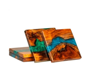 Posavasos de Madera y Resina Negra de Alta Calidad, Artesanía Ecológica Reutilizable de Estilo Rústico para Hogar, Hotel y Bodas - Product Image 4