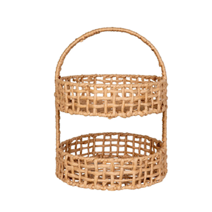 Beautiful 2 Tier Water Hyacinth Scalloped Tray, <b>Rustic</b> <b>Decorative</b> Stand with Handle, Versatile <b>Home</b> Organizer from Vietnam - Product Image 1