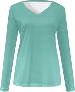 Trendsetting Basic Cotton <b>Top</b> Womens Classic Summer <b>Long</b> <b>Sleeve</b> <b>V</b> <b>Neck</b> Tshirt Apparel - Product Image 1