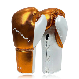 Gants de boxe d'entraînement unisexes personnalisés en cuir de vachette véritable, couleur contrastée orange et blanc, haute qualité, à lacets, doigts entièrement couverts - Product Image 1