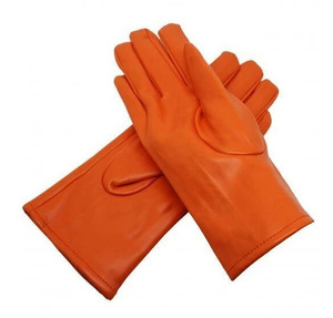 Gants de conduite en cuir de mouton orange brillant, longueur poignet, design sportif, respirants, non doublés, confortables - Product Image 5