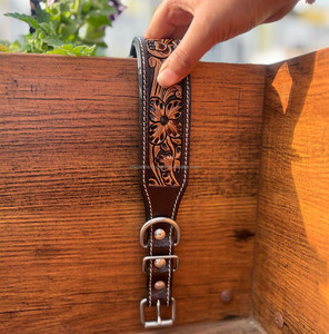 Latest Hot Selling Floral Hand Tooled Leather Dog Collar for Pets Real Genuine Leather Padded Adjustable Accessory for Neck Belt - Product Image 2