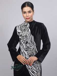 AWAIS HOUSE Luxurious Velvet Lightweight High Neck Long Sleeve Floor Length <b>Flared</b> Hem Hand Beaded Plus Size Kaftan Wedding - Product Image 5