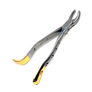 Forceps d'extraction dentaire 18R, manche doré, pointes dentelées, acier inoxydable, pour l'extraction des premiers et deuxième molaires supérieures droites - Product Image 2
