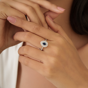 Explore Factory Wholesale Price Blue Sapphire & Diamond Pear Shape Double Cluster <b>Ring</b> Wedding 18K White Gold <b>Statement</b> Jewelry - Product Image 4