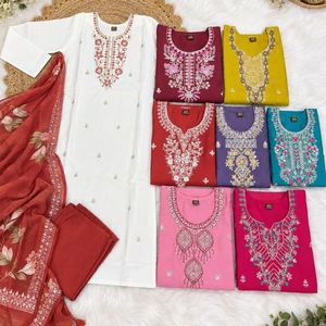 Mädchen Traditionelles Schnelltrocknendes Berlin Seiden-Salwar-Anzug-Set mit Besticktem Litchi-Dupatta und Blumenmuster-Oberteil Festliche Kleidung - Product Image 2
