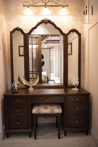 Tocador Blanco con Espejo Triple y Taburete, Escritorio de Maquillaje con 7 Cajones, Mueble de Dormitorio Estilo Provincial Francés - Product Image 2