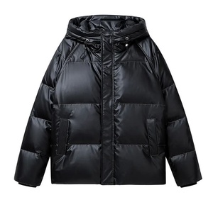 Chaqueta Acolchada con Capucha para Hombre, Negra, Cortavientos, Relleno de Poliéster, Cierre de Cremallera, Corte Regular, Informal, para Invierno - Product Image 1