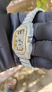 Iced Roman Numerals Limited Edition Modern Two Tone Gold Square Automatic Men <b>Mechanical</b> Luxury Hip Hop Bling Moissanite <b>Watch</b> - Product Image 3