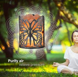 Lámpara de Sal del Himalaya, Lámpara de Pared Natural con 2 Bombillas, Lámpara Nocturna de Sal de Roca con Cesta Metálica de Mariposas, Decoración de Pared - Product Image 3