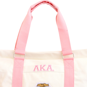 AKA Canvas <b>Tote</b> Bag Neutral Pink Sorority Shoulder Bag Large Capacity Zipper Travel Handbag Stylish Women Gift - Product Image 4
