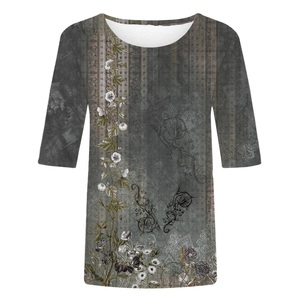 Tops grande taille pour femmes, t-shirts graphiques à col rond longueur coude pour femmes, vêtements du Bangladesh à prix avantageux - Product Image 5