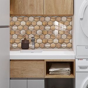 วอลเปเปอร์ติดเปลือกหกเหลี่ยม12ชิ้นพื้นผิวไม้ PVC กันน้ำติดผนังสติกเกอร์ติดผนังมีกาวในตัวสำหรับห้องครัวห้องน้ำง่าย - Product Image 3