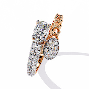 Anillo de Compromiso y Matrimonio de Oro Amarillo de 14K con Diamantes Cultivados en Laboratorio de Corte Ovalado y Redondo Minimalistas, Joyería para Mujer - Product Image 5