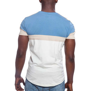 <b>Mens</b> Color Block Crew Neck T-<b>Shirt</b> Short Sleeve Light Blue Beige and White Horizontal Stripe Casual Cotton Top Custom Logo - Product Image 6