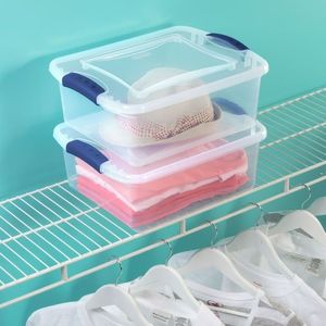 Contenitore di Stoccaggio Trasparente da 15 Quarti con Coperchio Blu a Chiusura Ermetica, Set da 4 Contenitori Impilabili - Product Image 3