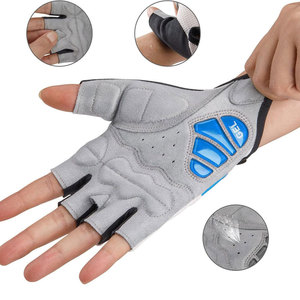 Gants de cyclisme mi-doigts unisexes d'été respirants en polyester avec fermeture auto-agrippante bleu blanc noir - Product Image 4