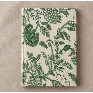 Cuaderno de tapa dura cubierto con tela verde con estampado floral botánico CRAFT HACKLE, 50 hojas de papel hecho a mano, diario de tela color crema - Product Image 1