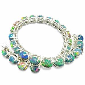 925 Sterling <b>Silver</b> Opal Charm <b>Bracelet</b> Oval Cut Gemstone Strand <b>Bangle</b> Natural Look Jewelry for Gift Party - Product Image 4