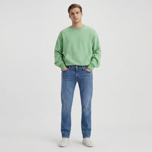 Jeans de Hombre de Pierna Recta, Cintura Media, Color Azul Sólido, Denim Casual, Primavera, Tejido Holgado, Lavado Medio, Ecológico - Product Image 6