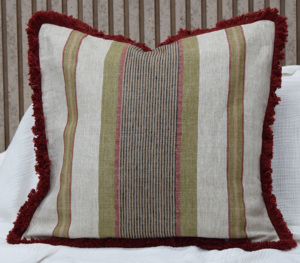 Classic Stripe 100% Pure Linen <b>Cushion</b> <b>Cover</b> with Fringe Edge Throw Pillow Case OEM ODM Supplier Manufacturer Custom Made - Product Image 1