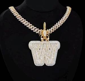 Pendentif lettre W en argent sterling 925 plaqué or 18 carats avec charme scorpion en moissanite pour homme, style hip hop, bijoux pour rappeurs - Product Image 1