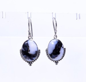 Pendientes de turquesa natural de búfalo, pendientes colgantes de piedras preciosas hechos a mano, pendientes ovalados de piedra con baño de plata de ley para mujer - Product Image 3