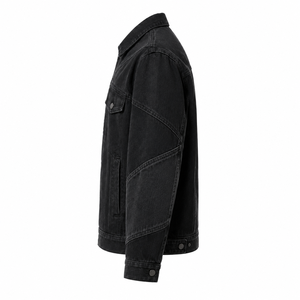 Veste en jean noire pour homme, décontractée, coupe ample, délavée à l'acide, respirante, en coton écologique, avec poches, automne-hiver - Product Image 1