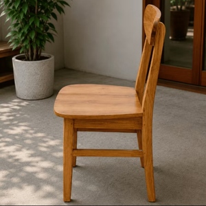 Chaise de salle à manger moderne en teck massif, design scandinave, pieds coniques, revêtement en cuir PU durable et confortable, stable - Product Image 1