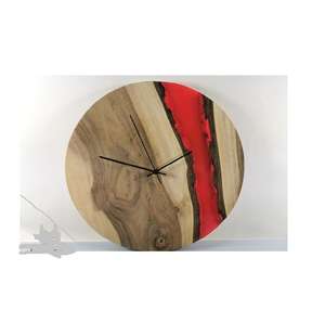 Horloge murale en résine époxy et bois, nouveau design, pour cadeau, décoration intérieure, artisanale, bois poli lisse, pour restaurant, hôtel - Product Image 1