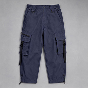 Men's Casual Olive Green Cargo Pants Elastic Waist Drawstring Closure Multiple Pockets Canvas Customizable High-quality Autumn - Product Image 3