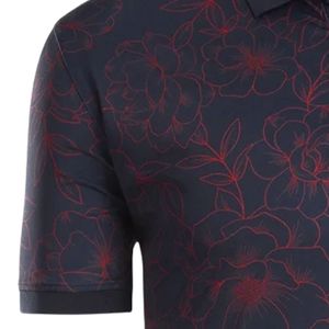 Polo Sublimado con Estampado Floral Rojo Marino para Hombre, Manga Corta, Estilo Atlético Moderno, Ropa de Golf Elegante para Práctica y Ejercicio - Product Image 4