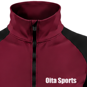<b>Women</b> Quarter Zip Athletic <b>Top</b> <b>Burgundy</b> Long Sleeve Fitted Sports Training Shirt High Collar Thumbhole Performance Activewear - Product Image 3