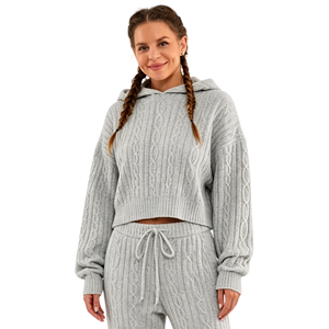 Autumn Fashion New Product <b>Women</b> Casual Long SleeveJacquard <b>Pattern</b> Knitted Hoodie Pullover Sweatshirt Crop Top Hoodie for <b>Women</b> - Product Image 1