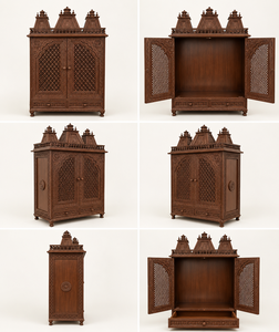Exclusive Pooja <b>Cabinet</b> with Double Doors Handcrafted Teak Wood Puja <b>Cabinet</b> Home Australia Closed Door Wooden Temple Manufactur - Product Image 6