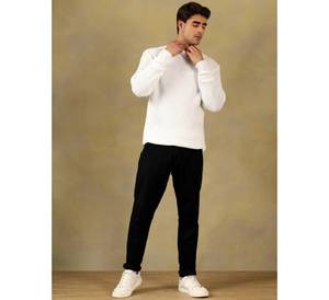 Pull en maille blanc uni de qualité supérieure pour homme, col rond, manches longues, pull en maille texturée décontracté pour homme, blanc classique - Product Image 3