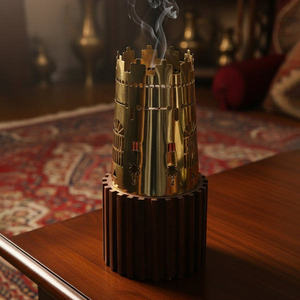 Luxury Wooden Base Brass Bakhoor Burner Arabic Incense Burner Mabkhara <b>Oud</b> Burner Home Decor Gift Ramadan - Product Image 1