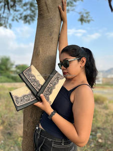 New Elegant Western Style Hair on Hide Tooled Fur Leather Clutch Women Designed <b>Purse</b> Hot Selling Tooled Leather Zipper Wallet - Product Image 4