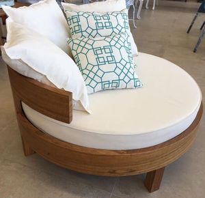 Sofá Redondo Moderno para Relajarse al Aire Libre, Hecho de Madera de Teca con Cojines, para Terraza de Jardín de Villa u Hotel - Product Image 1