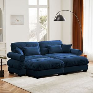 Divano Moderno Oversize a 2 Posti in Velluto con Poggiapiedi, Braccioli Imbottiti e Cuscino Lombare - Cuscini Decorativi Inclusi per Soggiorno - Product Image 2