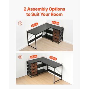 Scrivania per Computer Moderna a L da 59 Pollici, Scrivania da Gaming Angolare Reversibile con Cassetti e Ripiani, Tavolo PC Robusto - Product Image 5