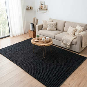 Thick Braided Black Area Rug Rectangle Scandinavian Style Non-Slip Bedroom Rug High Pile Handloom Cotton Indoor Boho Rugs - Product Image 1