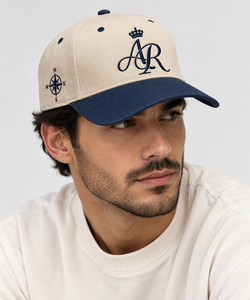 Custom Two Tone Wedding <b>Caps</b> Five Panel Cotton Canvas Embroidered Monogram Crown Design <b>Navy</b> Visor Premium Wedding Party Hats - Product Image 3