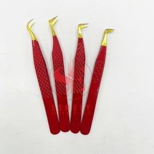 Somofy Enterprises, pinzas para pestañas de mega volumen, puntas doradas de Color rojo de 90 grados, acero inoxidable sólido recubierto de polvo ecológico - Product Image 6