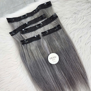 12A Luxury Double Drawn Grey Color Vietnamese Raw Hair Extensions 5pcs 17 <b>Clip</b>-In Hair Accessories Dyed Bone Straight Soft Shiny - Product Image 4