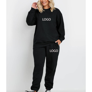 Conjunto de Ropa Deportiva de 2 Piezas con Estampado Personalizado, Chándal para Mujer, 100% Algodón, Cuello Redondo, Color Sólido, Sudadera Deportiva, Conjunto de Joggers para Gimnasio - Product Image 1