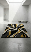 Tapis rectangulaire tufté à la main en laine et viscose à poils longs, couleur unie abstraite, élégance moderne, résistant aux taches, antidérapant et rembourré